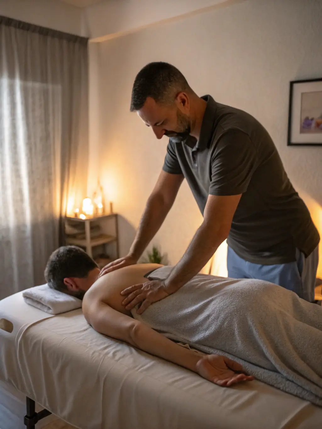 A focused image of a therapist using deep tissue techniques on a client's back, highlighting the precision and intensity of the massage.